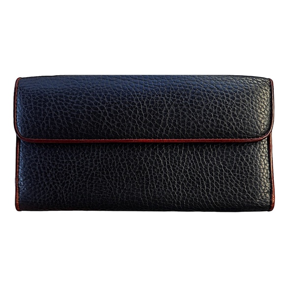 LA TOUR EIFFEL Vintage Bifold Pebbled Leather Wallet Black Tan 7.25x4x0.5" - Picture 2 of 8